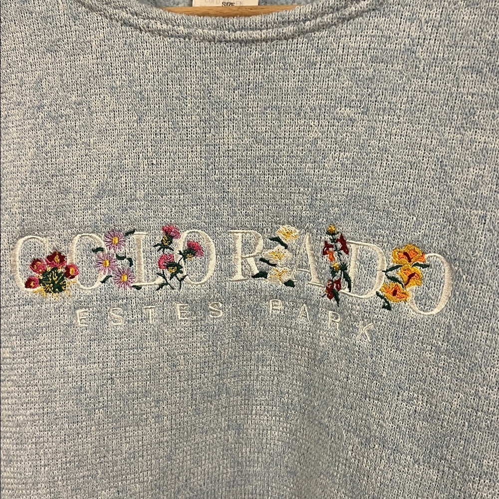 Vintage floral embroidery Colorado blue oversized sweater - Picture 3 of 5